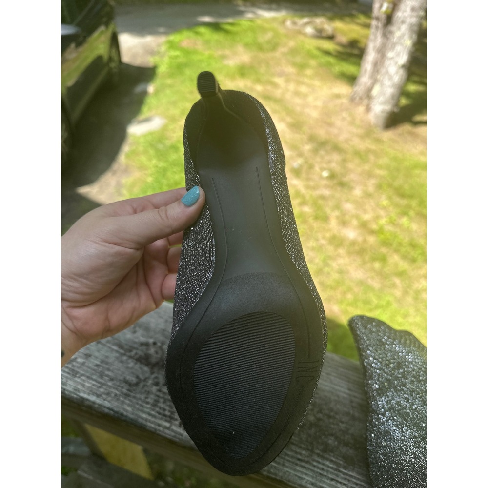 INC International size 10 Silver black Glitter Rhinestone Peep Toe Ankle Boots - Picture 7 of 11